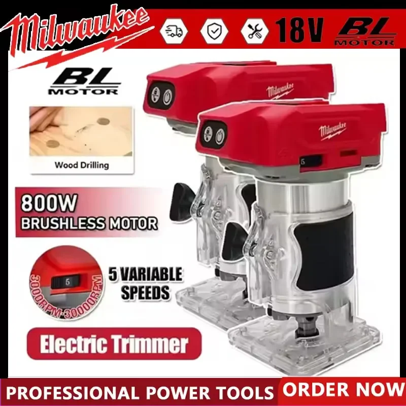

Бесщеточный триммер Milwaukee, аккумуляторный электрический фрезер 18В, работающий от батареи, для столярных работ, фрезерования, гравировки, штробления