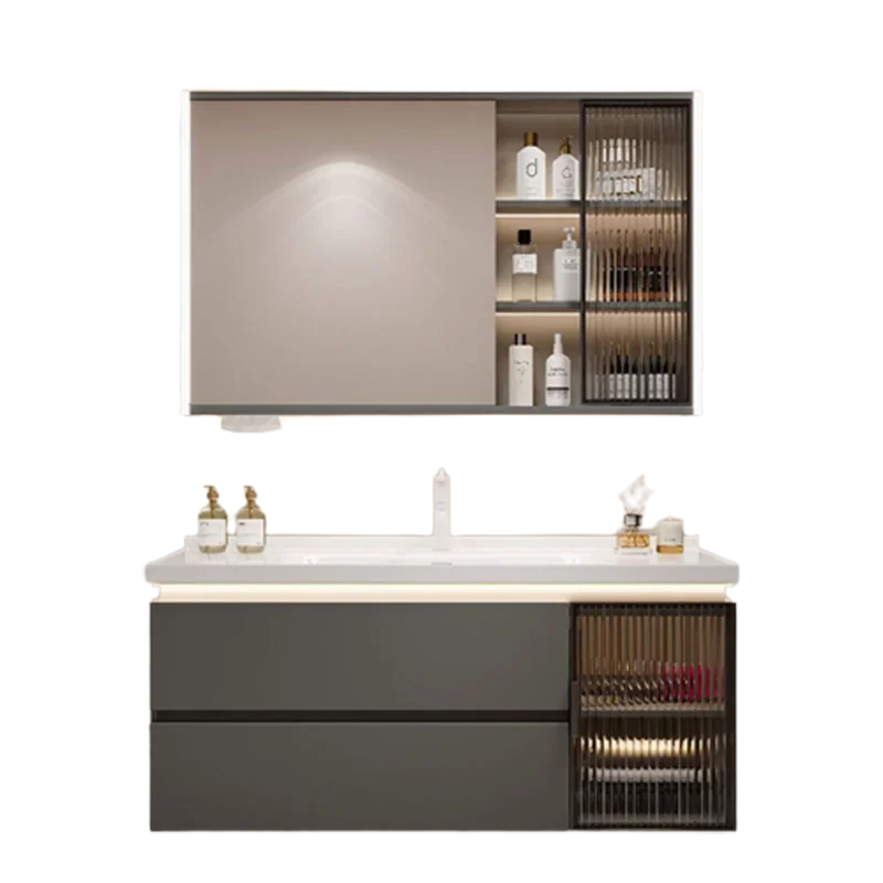 

Nordic Light Bathroom Cabinet Luxury Storage Space Saving Mirror Bathroom Vanity Drawers Toilet Meuble Salle De Bain Decorative