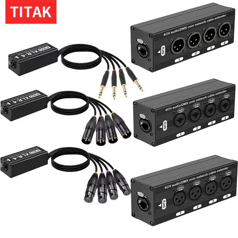 STP RJ45 CAT5 to 4-Channel 3Pin XLR/6.35mm Audio And DMX Over Network Cable Extender,DMX512 Network Signal Extender Male+Female