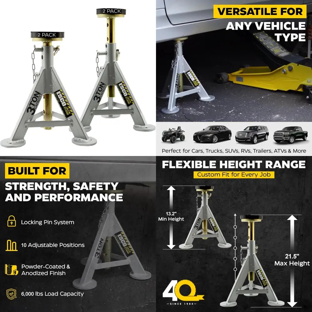 견고한 3톤 용량의 잭 스탠드, 한 쌍, 신뢰할 수 있는 차량 지지 및 유지보수용