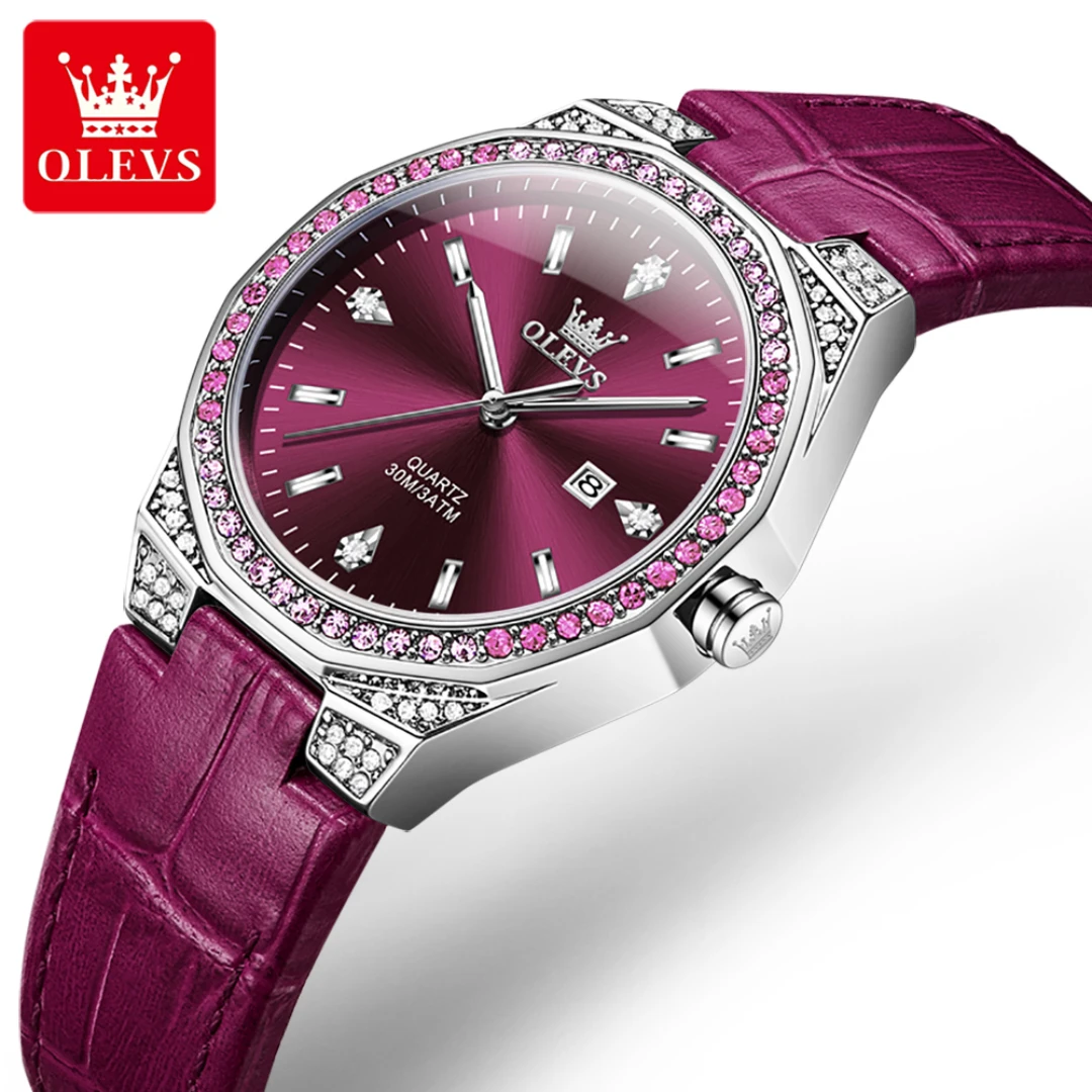 OLEVS 5606 Quartz Fashion Watch Gift Leather Watchband Round-dial Wristwatch Calendar