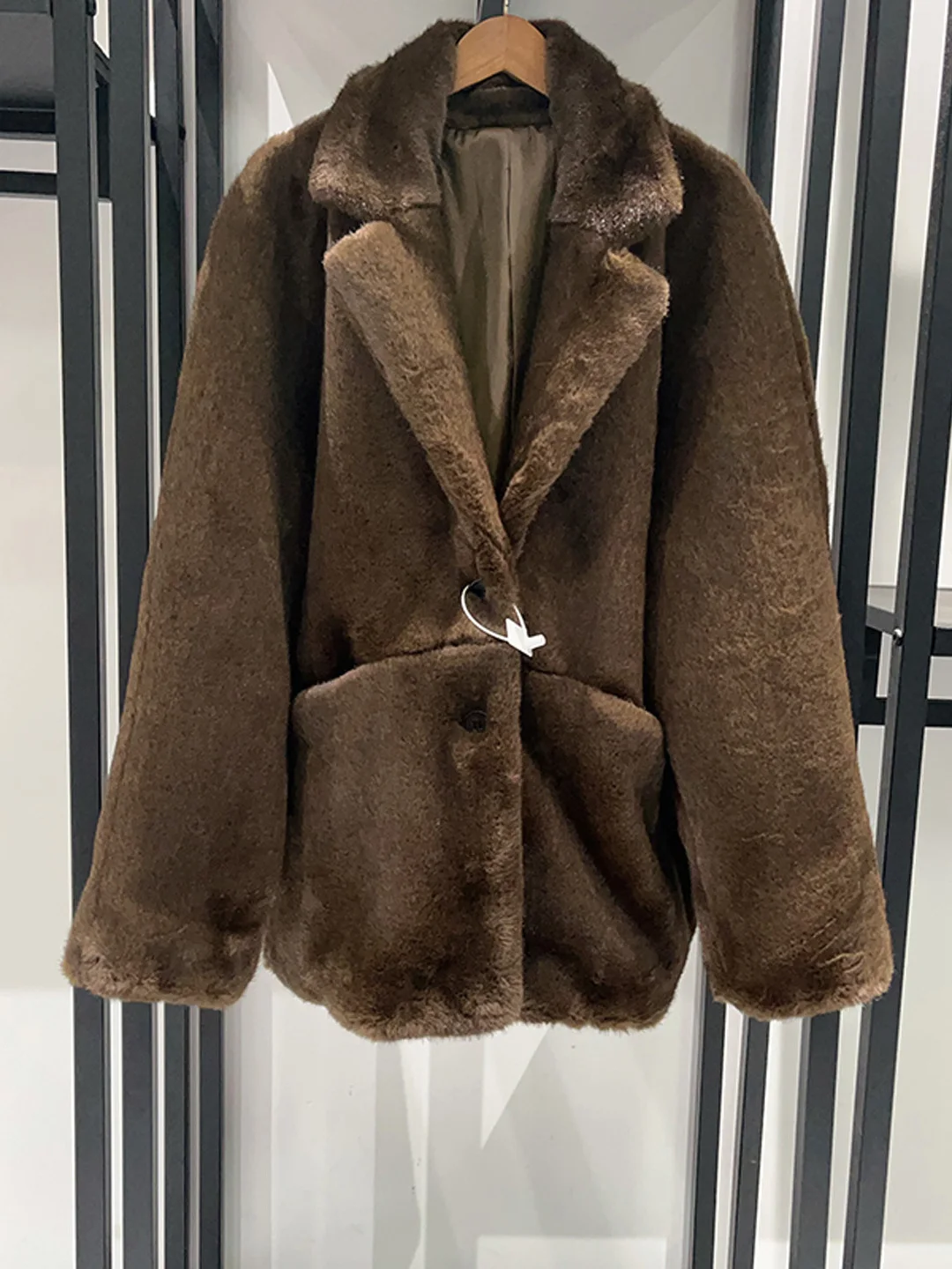 

Winter Coat Artificial Fur Lapel No Maintenance Warm Women's Faion Casual Color plus Size Thi Long Sve