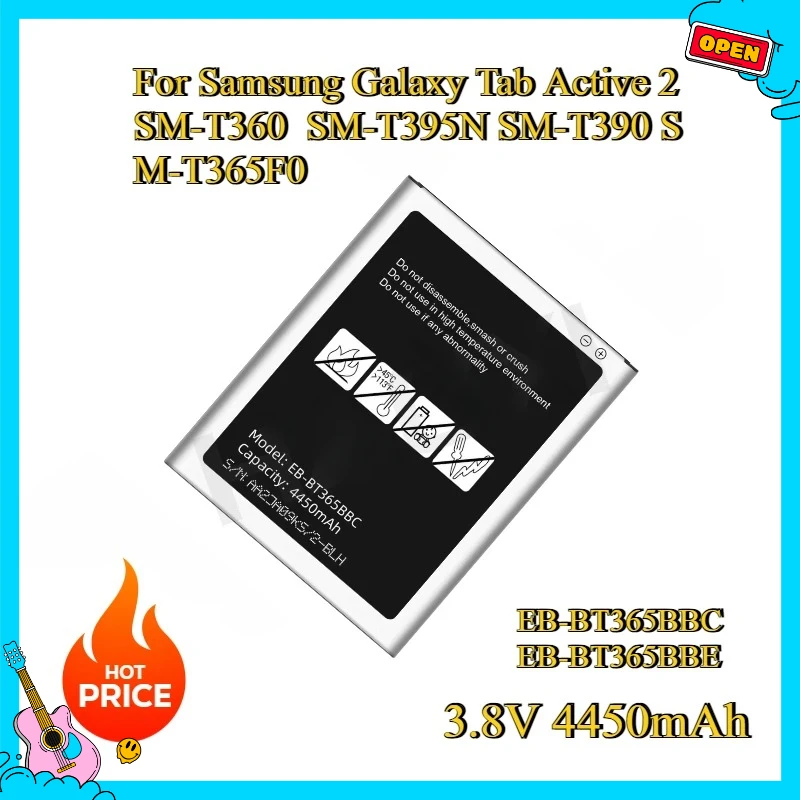 

New 3.8V 4450mAh EB-BT365BBC EB-BT365BBE Battery For Samsung Galaxy Tab Active 2 SM-T360 SM-T395N SM-T390 SM-T365F0