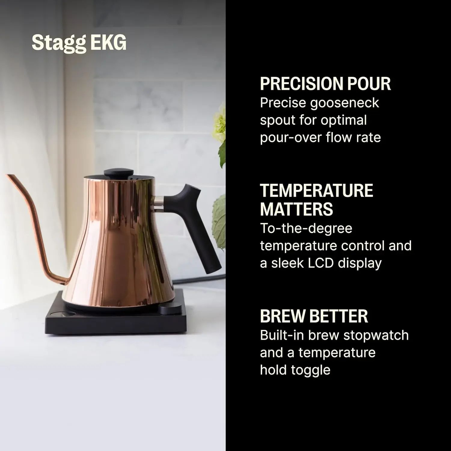 Kitchen suppliesFellow Stagg EKG Electric Gooseneck Kettle - Pour-Over Coffee and Tea Kettle - Stainless Steel Boiler - Quick He