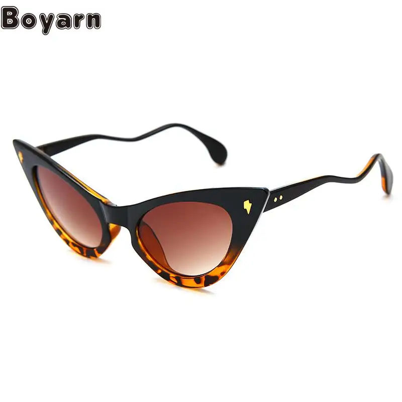 2022 New Avant-garde Exaggerated Big Frame Cat's Eye Lightning Wave Mirror Leg Round Face Women's Sunglasses Uv Protection