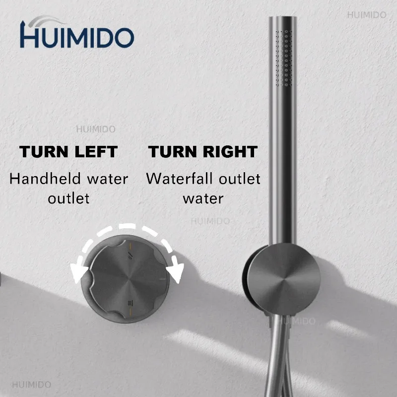 Minimalist Design Gun Grey Brass Wall-Mounted Concealed Bathtub Faucet，Hotel Grade Waterfall Bath Fixture In-Wall Tub Spout