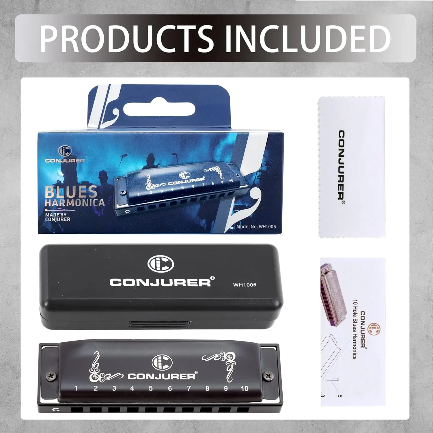CONJURER Professional Blues Harmonica with Phosphor Bronze Reeds with case