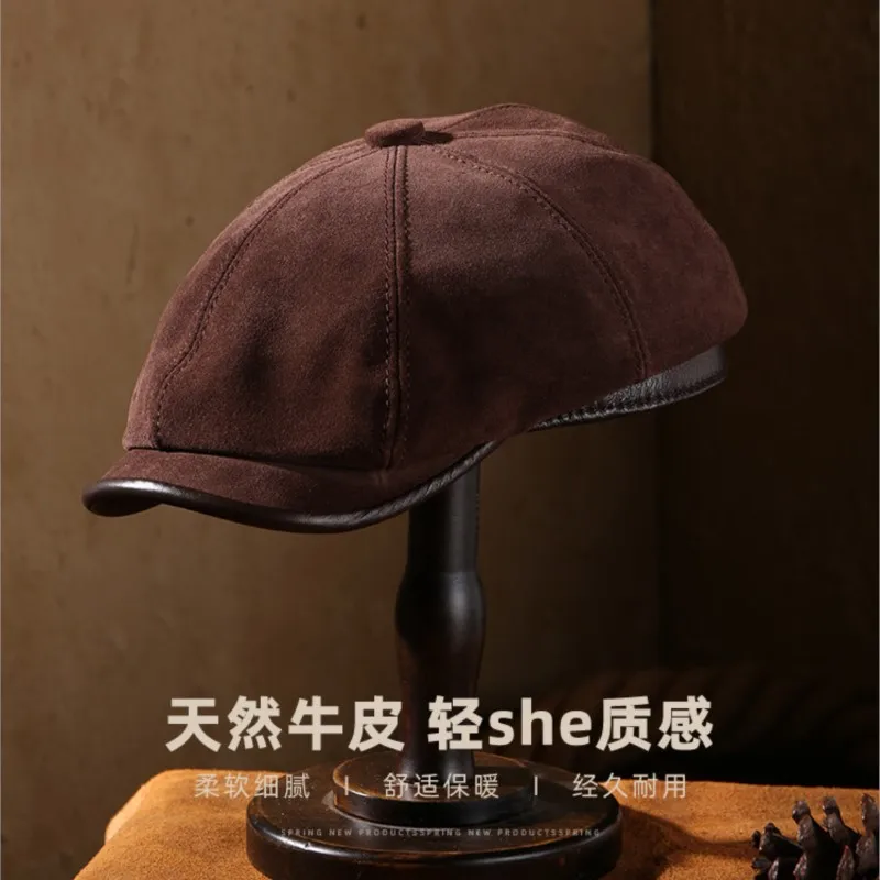 Newsboy cap men's headwear beret octagonal leather