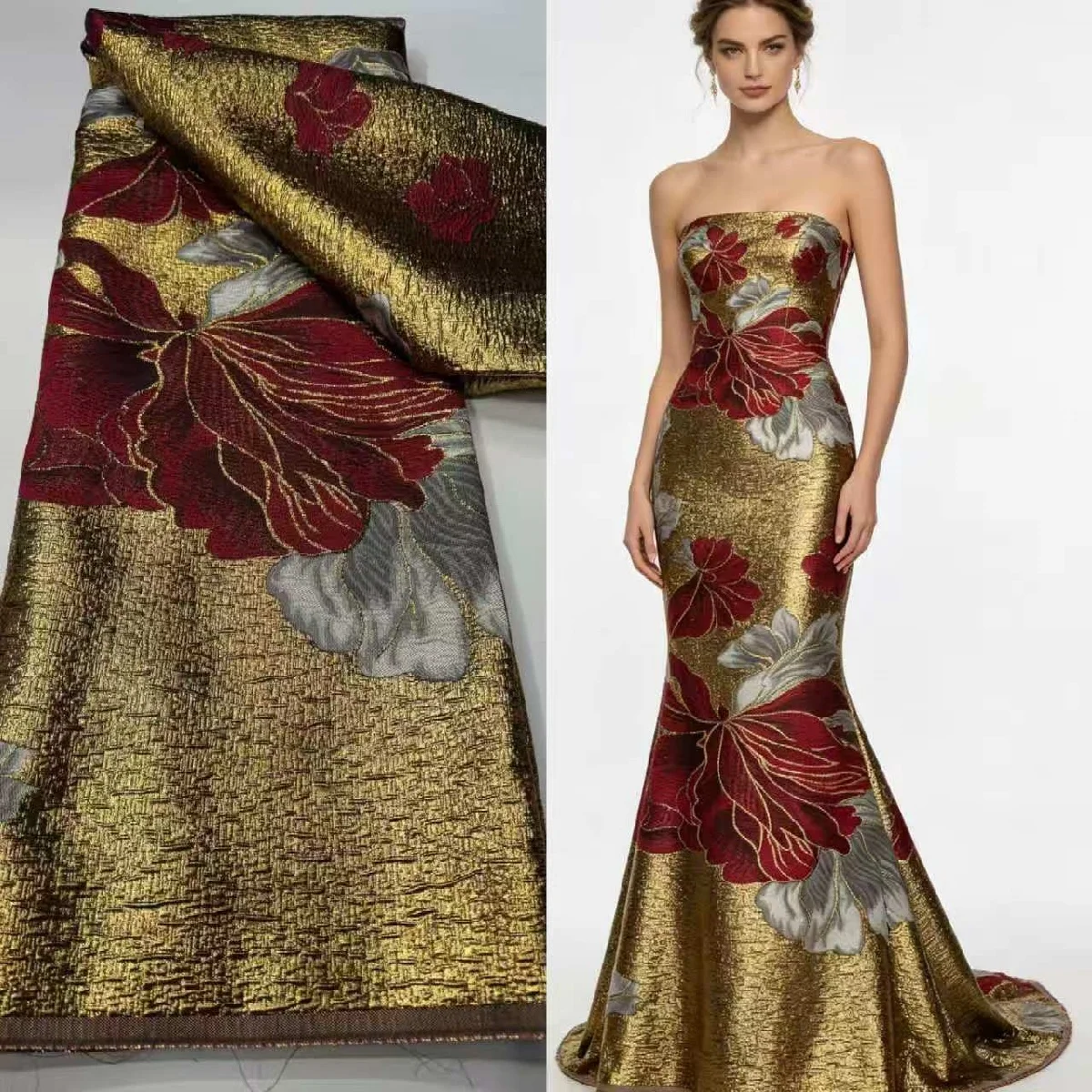 African Jacquard Brocade Luxury Fabric High Quality Floral Organza Tulle Mesh Gilding Lace French Net Brocard Tissu 5Yard Sewing