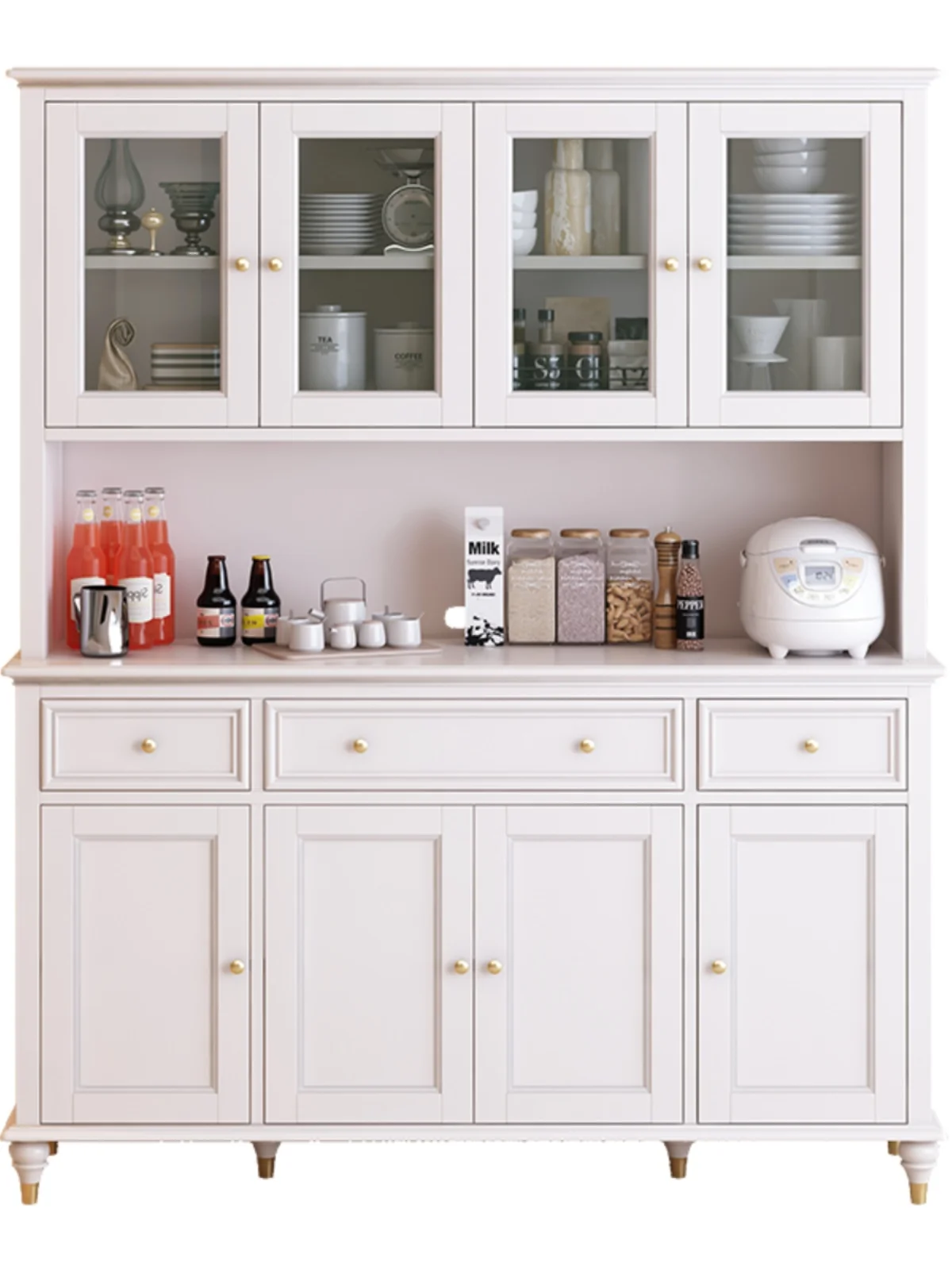 

White solid wood integrated cabinet modern simple locker tea cabinet light luxury