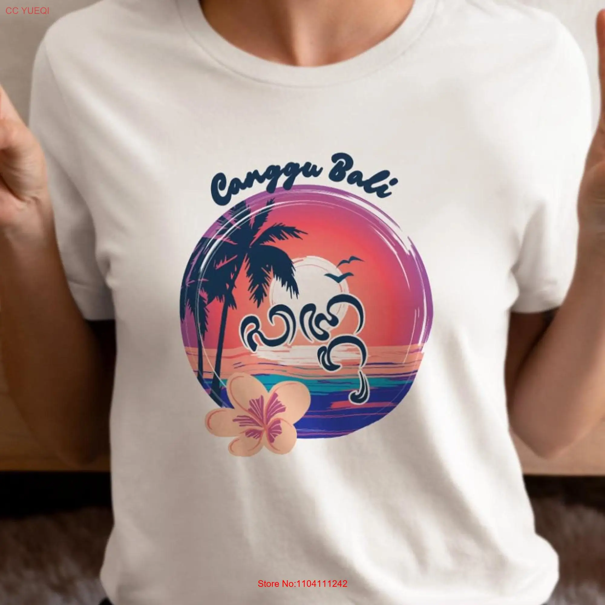 Canggu Bali shirt with Balinese alphabet Summer beach T palm retro Indonesia tee sunset long or short sleeves