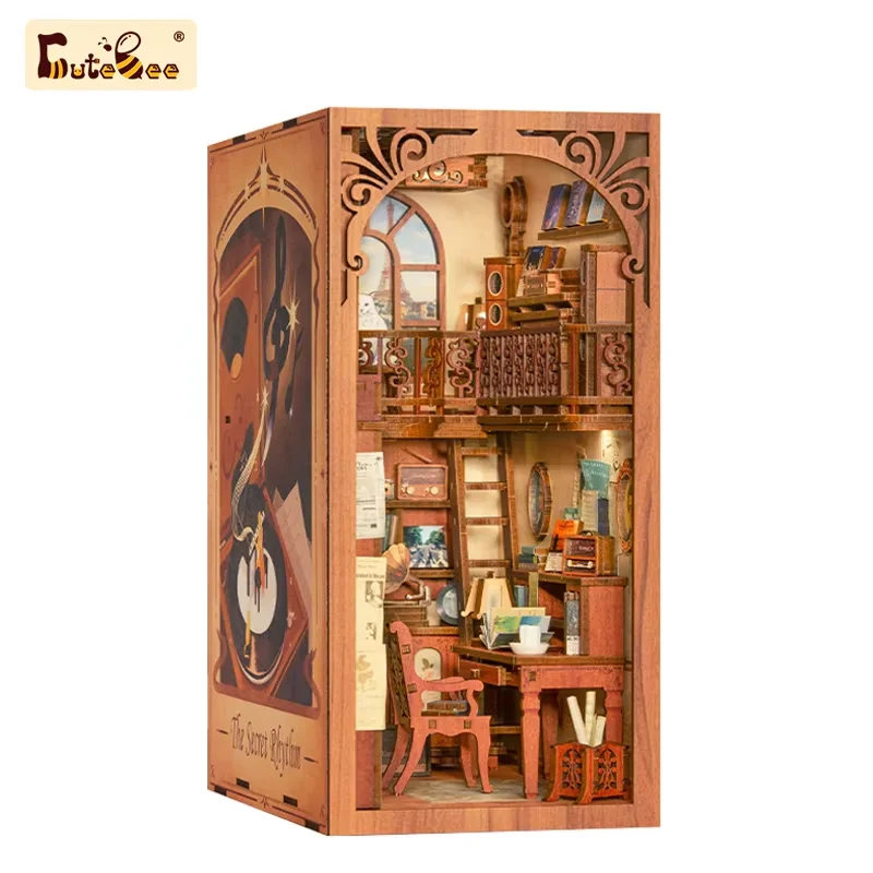 Immagine 4: CUTEBEE Puzzle 3D Kit angolo libro fai da te Fermalibri in legno con luce touch Ritmo segreto Musica Booknook Decorazione di edifici Modello regalo