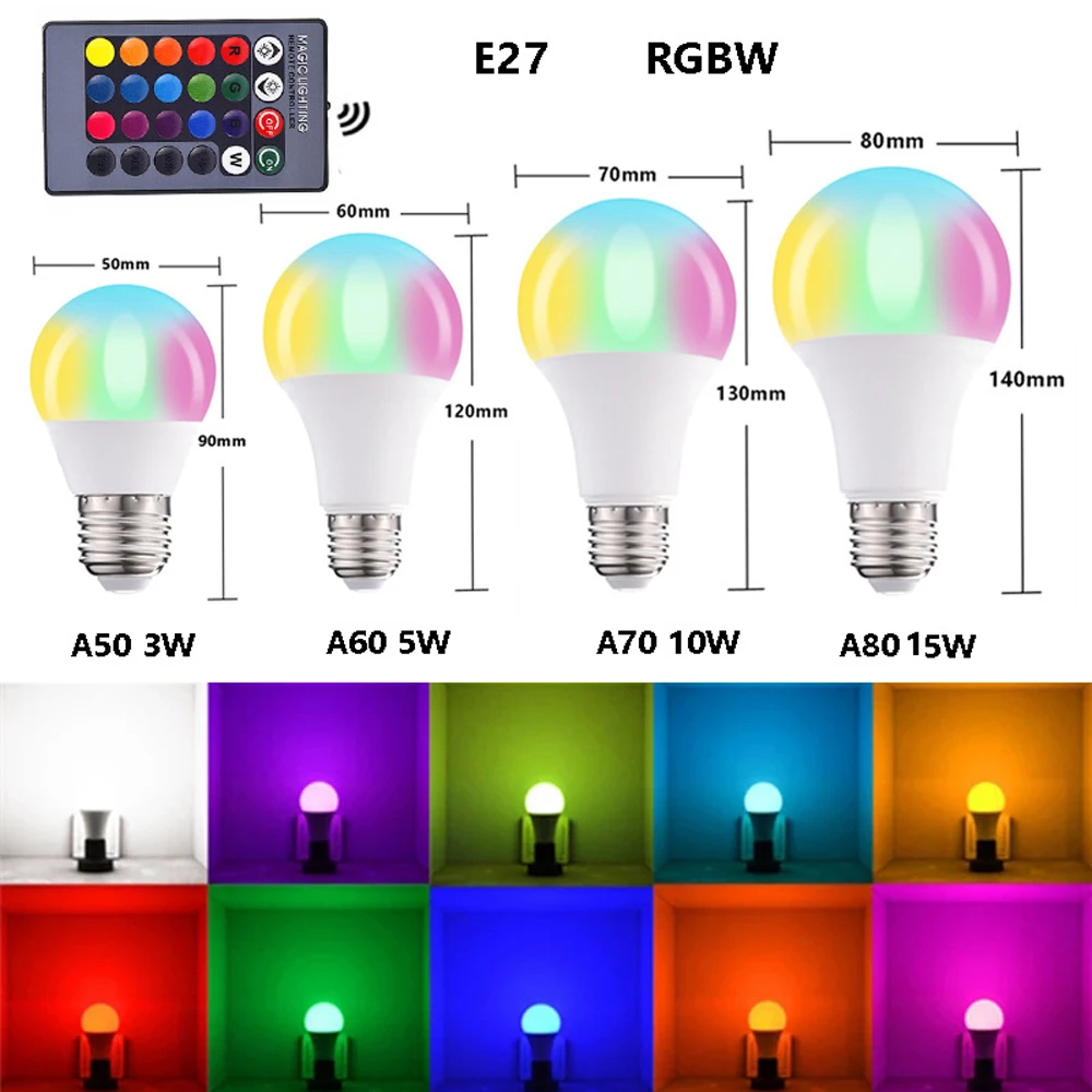 

RGBW Color Changeable Bulb Spotlight E27 Colorful Remote Control light Bulb LED 3W 5W 10W 15W Interior Decoration Party KTV