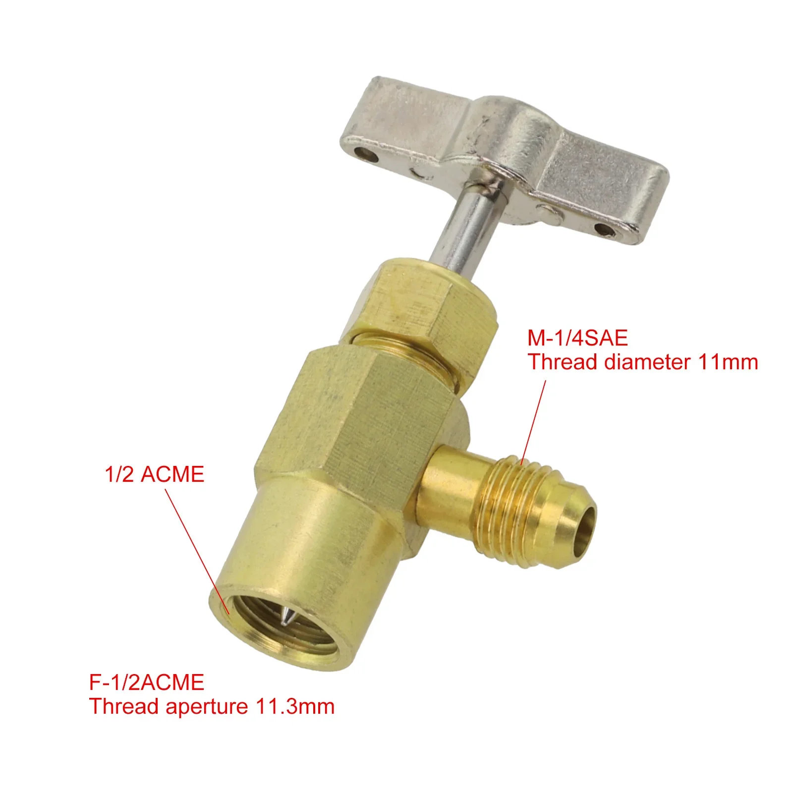 R134A Air Conditioning Refrigeration Tank Faucet Valve Bottle Opener Adapter Brass Air Conditioning Opening Tool 1/2 ACME Thread