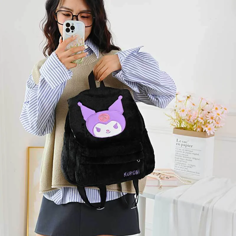 Sanrio Hello Kitty Leuke Zoete Student Schooltas Kulomie Cartoon Borduren Afdrukken Eenvoudige Mode Pluche Flip Rugzak