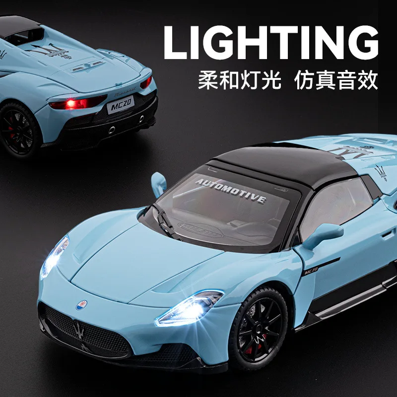 1:24 MC20 supercoche aleación simulación coche modelo puerta apertura sonido luz tirar hacia atrás niño juguete coche modelo adorno coleccionable