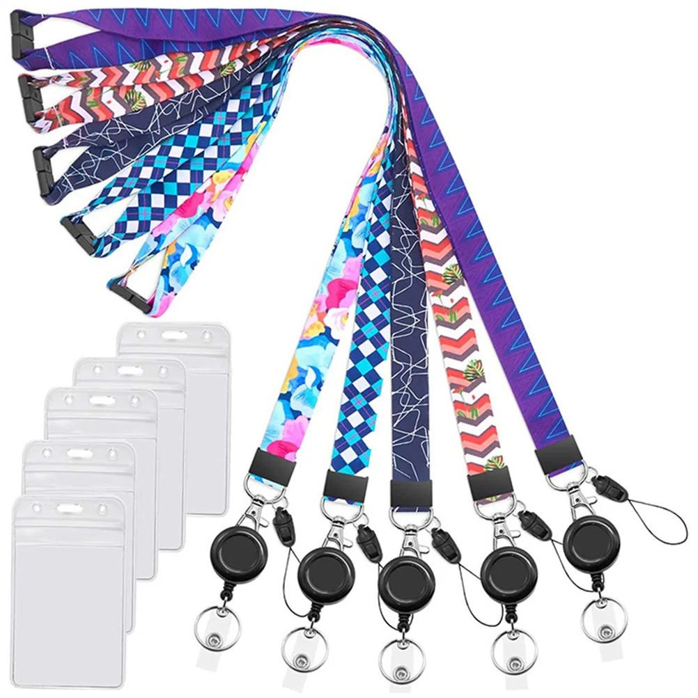 

5Sets Clear Card Sleeve Cartoon Lanyard Protective Cover Anti-Scratch Id Badge Holder Game Cards Storage Organizer