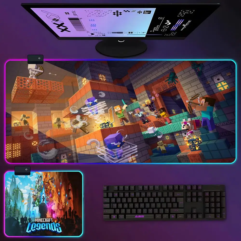 

MINISO-Green Pixel Monster Creeper Mouse Pad RGB Luminous 900X400mm Large Table Mat Non-slip Extra Large Game Office Mouse Pad