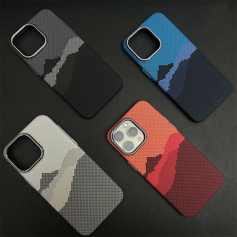 

For iPhone 16Pro 15 14 13 Pro Max Case Carbon Fiber Relief MagSafe PC Cover Wireless Charging Alloy Lens Magnetic Wireless Cover
