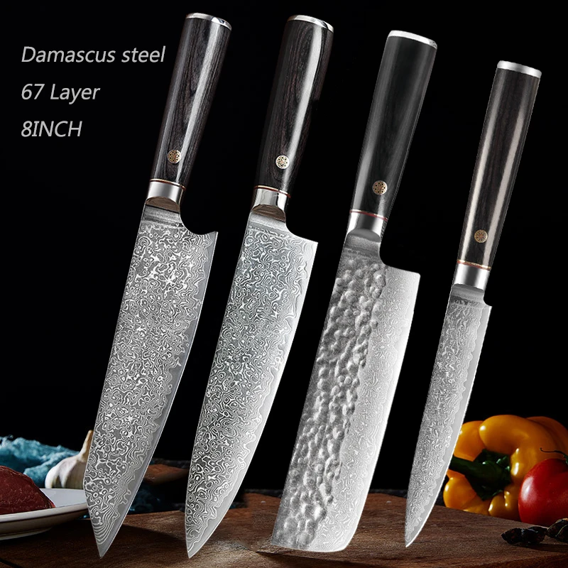 

67 Layers 8'' Damascus Steel Chef Knife Japanese Kiritsuke Nakiri Santoku Knives for Fish Fillet Peeling Cutting