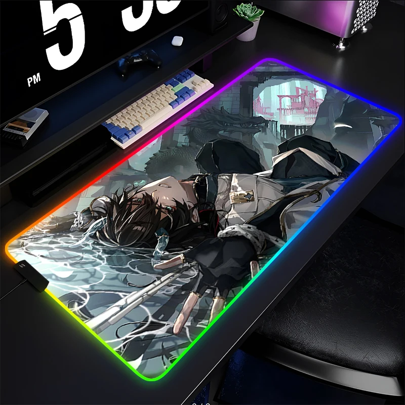 

Mouse Pad Rubber Table Gamer Desk Mat RGB Computer Honkai Star Rail Dan Heng Keyboard Pad Gaming Accessories Carpet LED Mousepad
