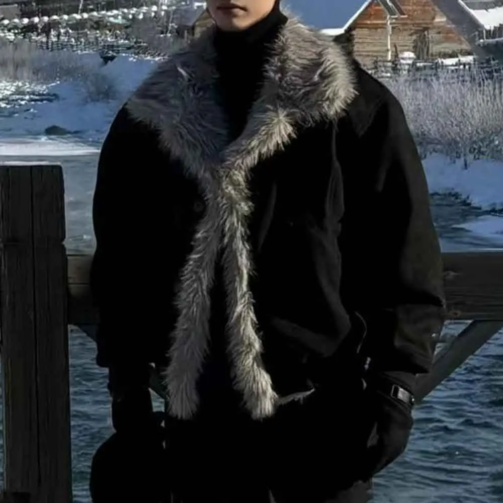 

2025 зимняя новая мужская однотонная куртка с длинными рукавами в американском стиле ретро, модный свободный повседневный нишевый мужской топ High Street