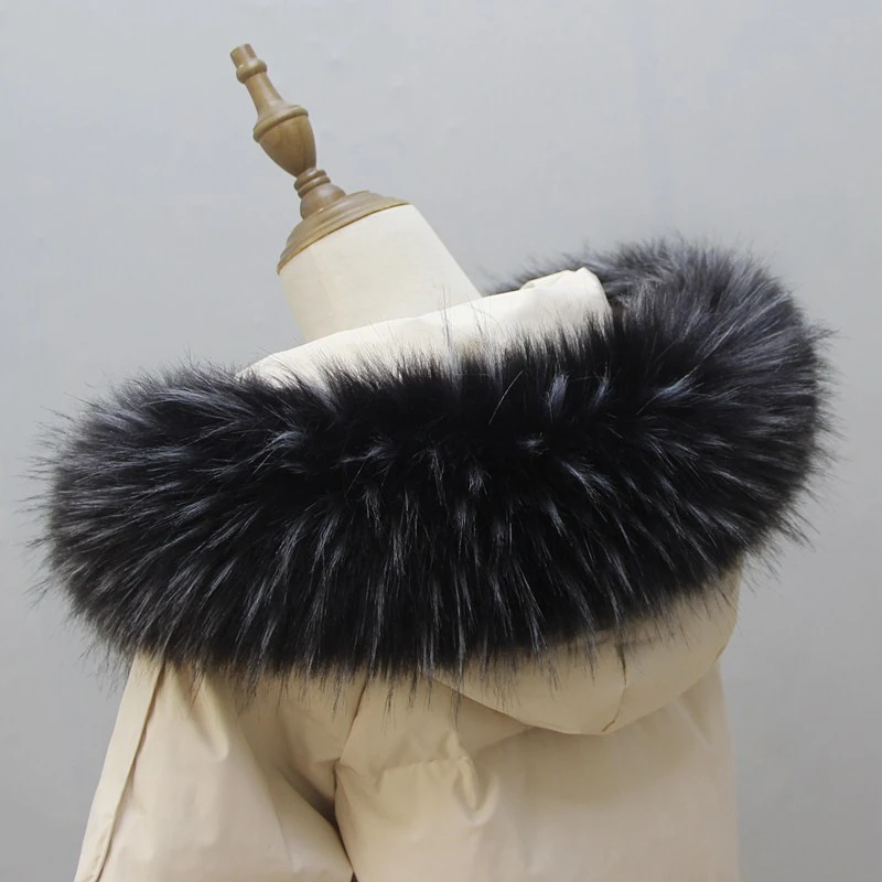 Winter Women\'s Big Fur Hooded Coat Collar Fake Fur Scarf Ladies Jacket Coat Faux Raccoon Fur Collar