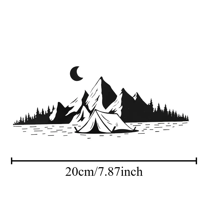 1Pc 2D Flat Mountain Moon Camping Tent Vinyl Sticker, Waterproof Decal for Car Window Body Decor, Holiday Gift