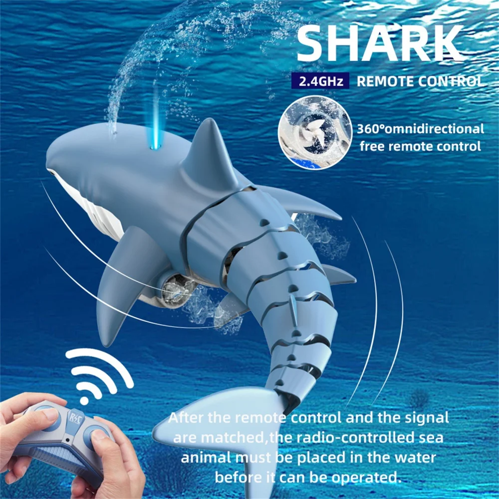 Smart Remote Control Shark and Whale Spraying Toy 2.4G Remote Boat Electric Fish Toy Birthday or Holiday Gifts for Boys
