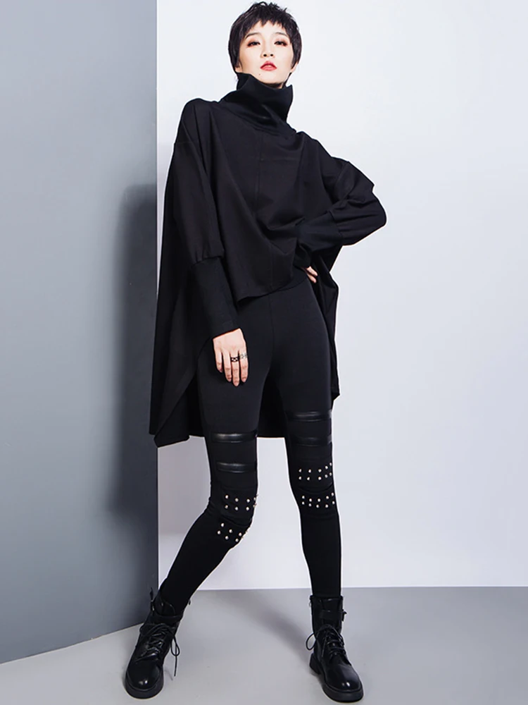 EAM High Elastic Waist Black Brief Long Rivet With Fleece Casual Pants New Trousers Women Fashion Autumn 2026 1DH7172