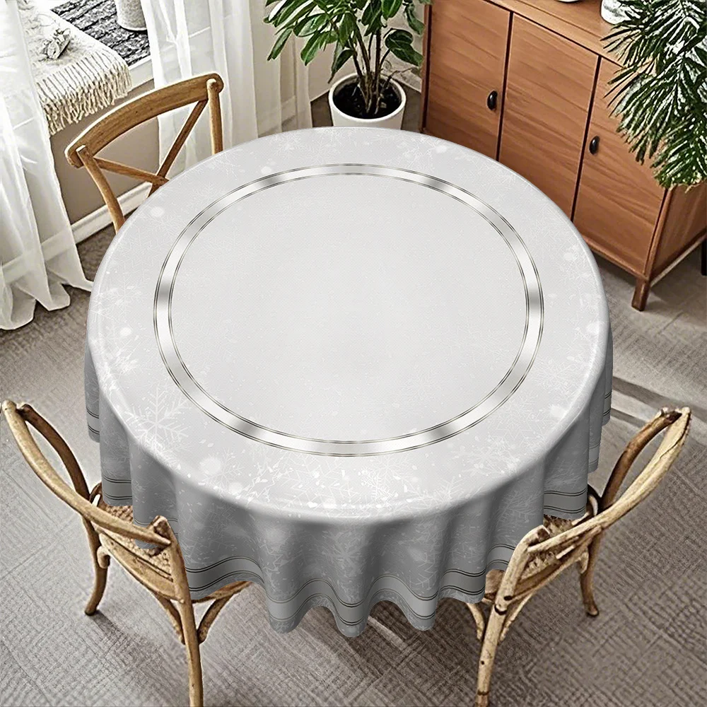 , 1pc Christmas light luxury atmosphere snowflake line print kitchen and dining round tablecloth