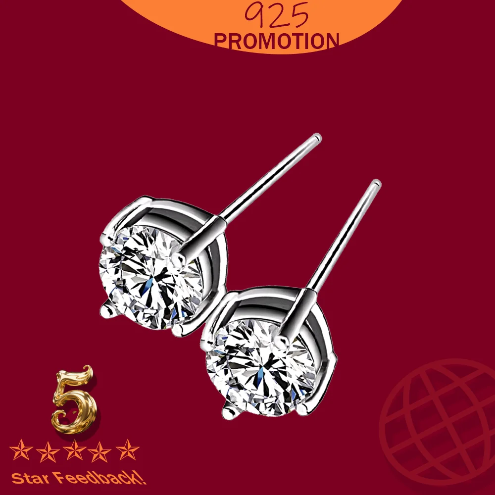 

Zircon With Certificate Original 925 Silver Stud Earrings Four Claws Natural Zirconia Earrings Gemstone Earring Brincos
