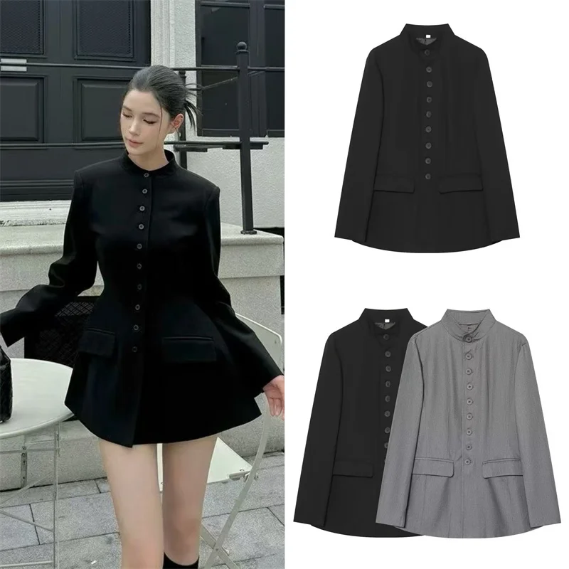 Guobioziy Women's Blazer 2026 Fall/Winter New Style High-Quality Look, Slimming Stand Collar Waist-Defined Blazer