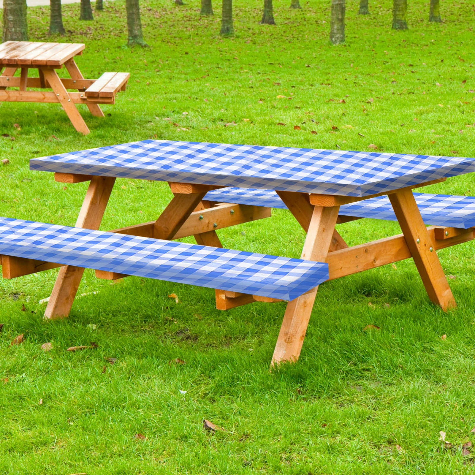 

1 set Waterproof Table Plaid Picnic Tablecloth Outdoor Camping Accessories PVC Elastic Bench Covers for Garden Furniture