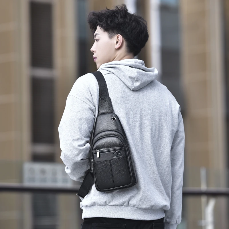 Soft Leather Crossbody Bag for Men Casual Business Fashion Chest Bag Sports Backpack Waist Bag Single Shoulder Bag