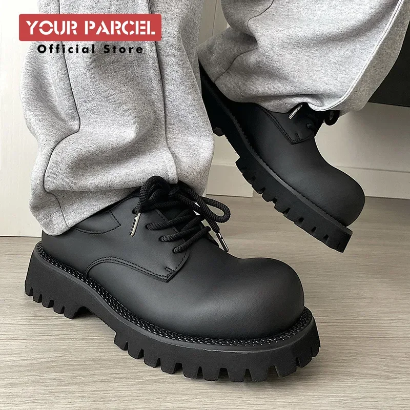 Big head leather shoes for men dark style height increasing thick soled Mickey shoes commuting Derby shoes casual and versatile