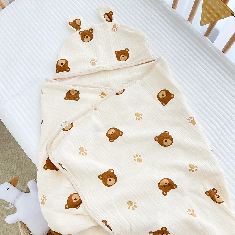 Toalha De Banho De Muslin Do Bebê, 100% Algodão, 1 Camadas, Swaddle Organic Cotton Gauze, Toalha com capuz de bebê