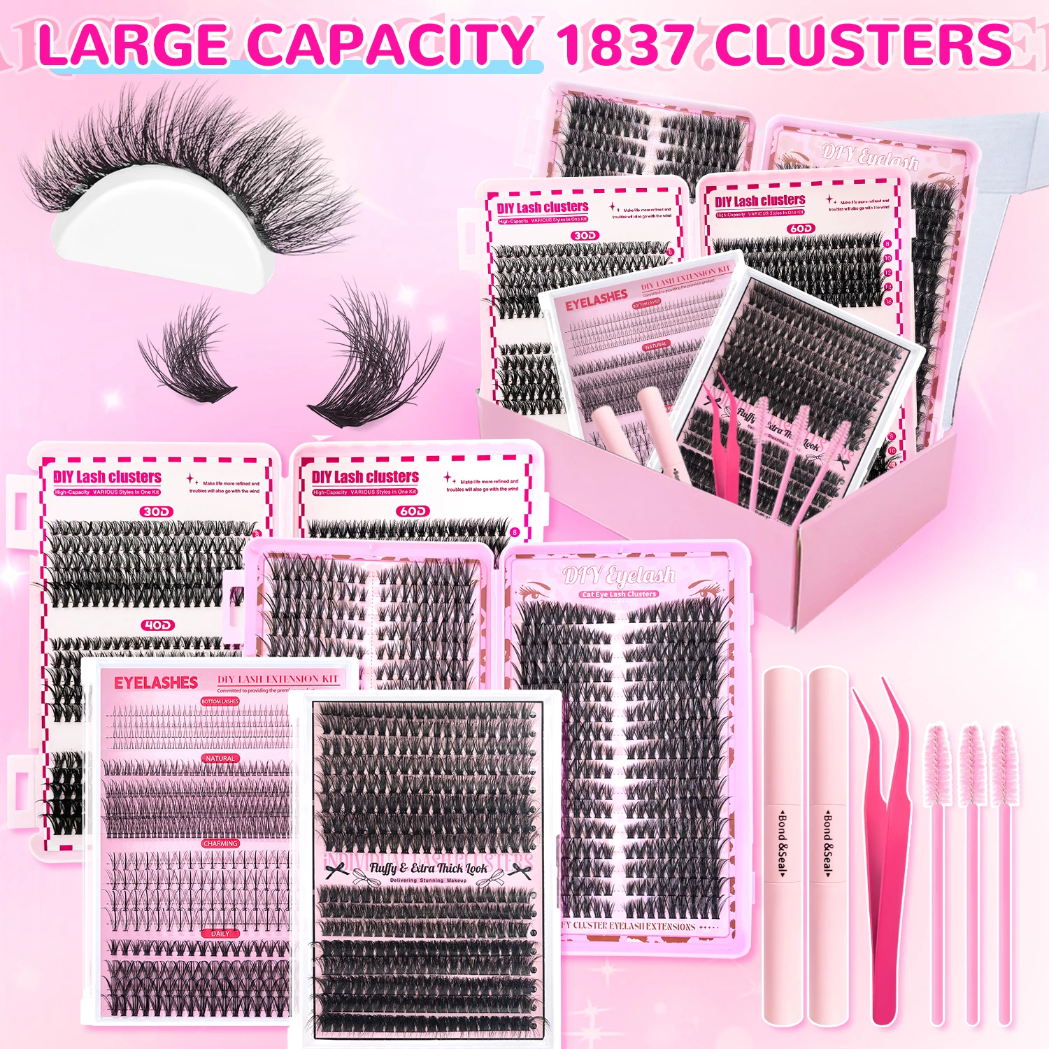 가짜 속눈썹 연장 키트 (선물 상자 포함!) 다양한 스타일이 너무 많아요, 어떤 상황에도 자유롭게 믹스 앤 매치할 수 있어요!