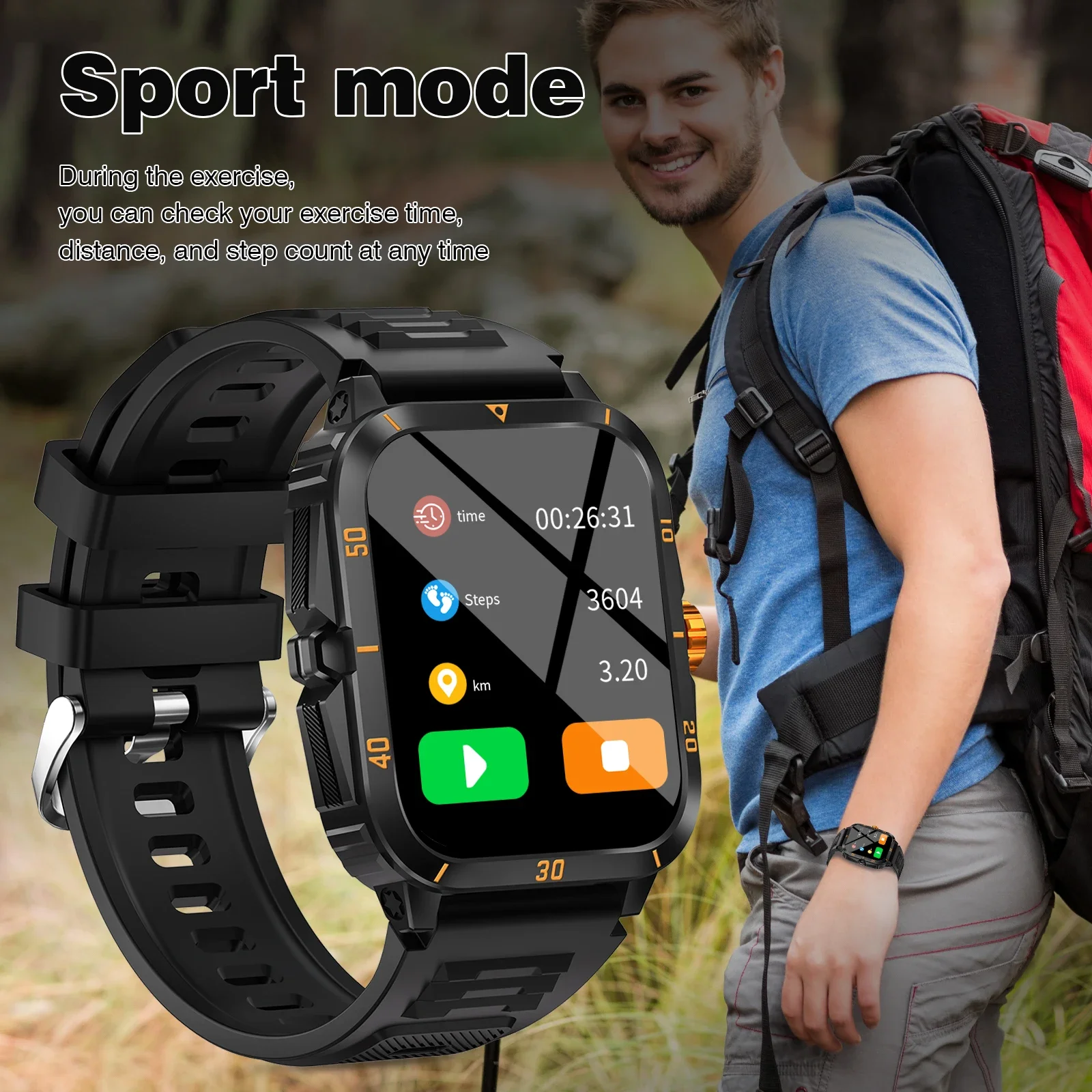 1.83 inch smart watch for men and women, USB charging, 180 mAh battery, remote camera/music player, outdoor sports mode, wireles