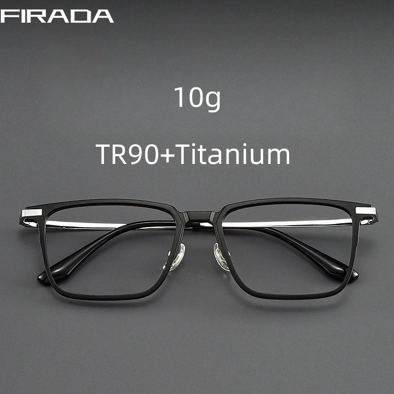 FIRADA Fashion Comfortable Eyeglasses Retro Square Titanium Eyewear Plus Size Prescription Glasses Frame For Men Women 93006-C