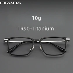 FIRADA Fashion Comfortable Eyeglasses Retro Square Titanium Eyewear Plus Size Prescription Glasses Frame For Men Women 93006-C