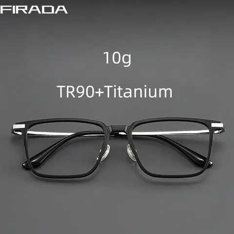 FIRADA 패션 편안한 안경 레트로 스퀘어 티타늄 안경 플러스 사이즈 처방 안경 프레임 남성 여성 93006-C