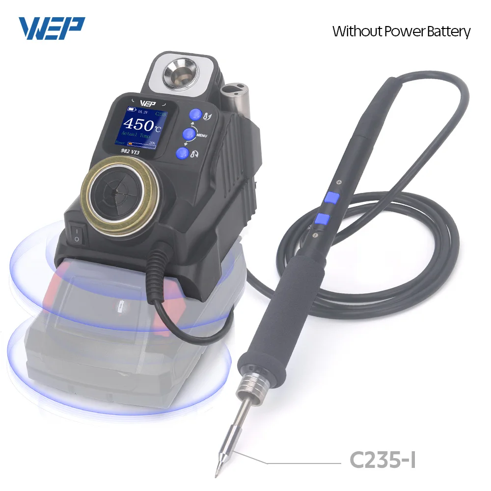 WEP 982-VI Portable Precision 20V Rechargable Cordless Soldering Station with Fast Heating  Soldering Iron & LCD Display Screen