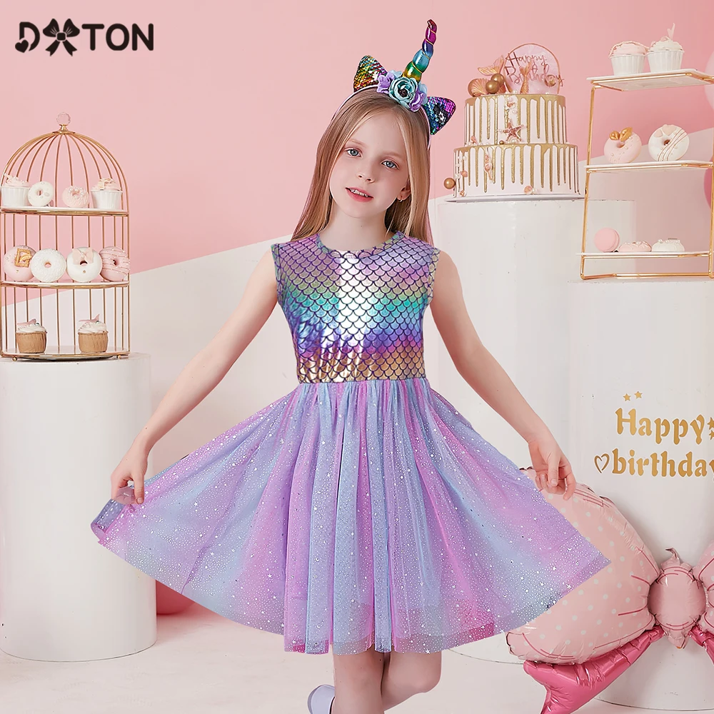 DXTON Summer Kids Dresses For Girls Sleeveless Party Princess Dress Toddler Birthday Girls Vestidos Children Tutu Dress Clothes