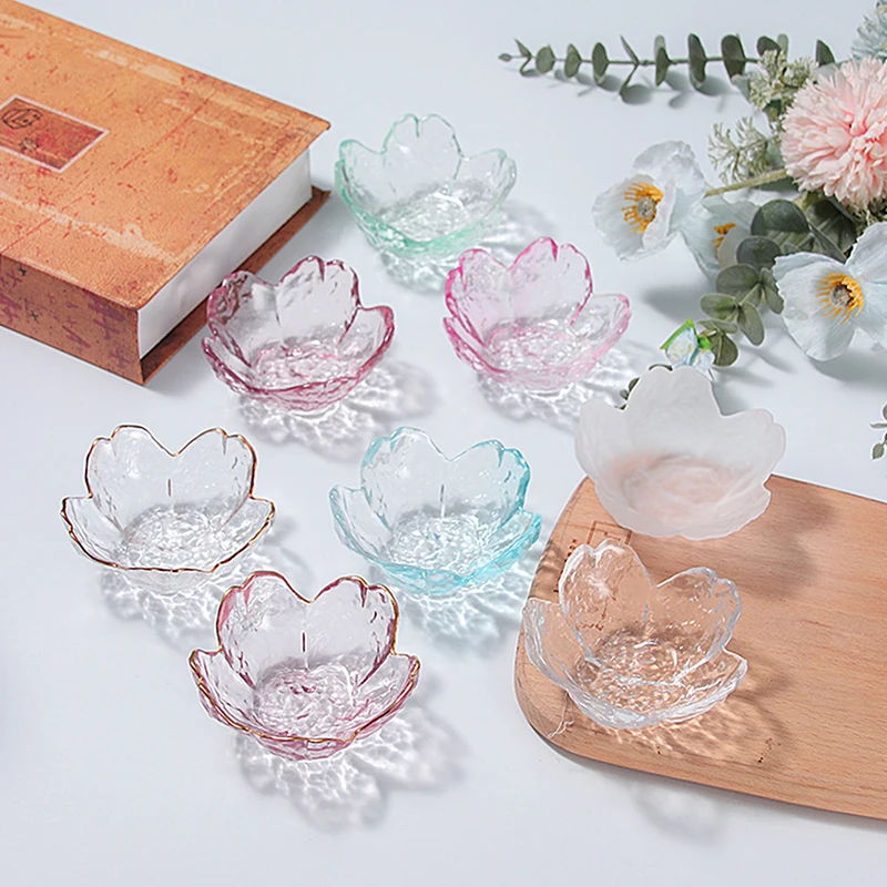 Cherry Blossoms Seasoning Plate Small Glass Dish Nodic Gold Inlay Sauce Bowl For Ice Cream Fruit Sala Kitchen Supplies