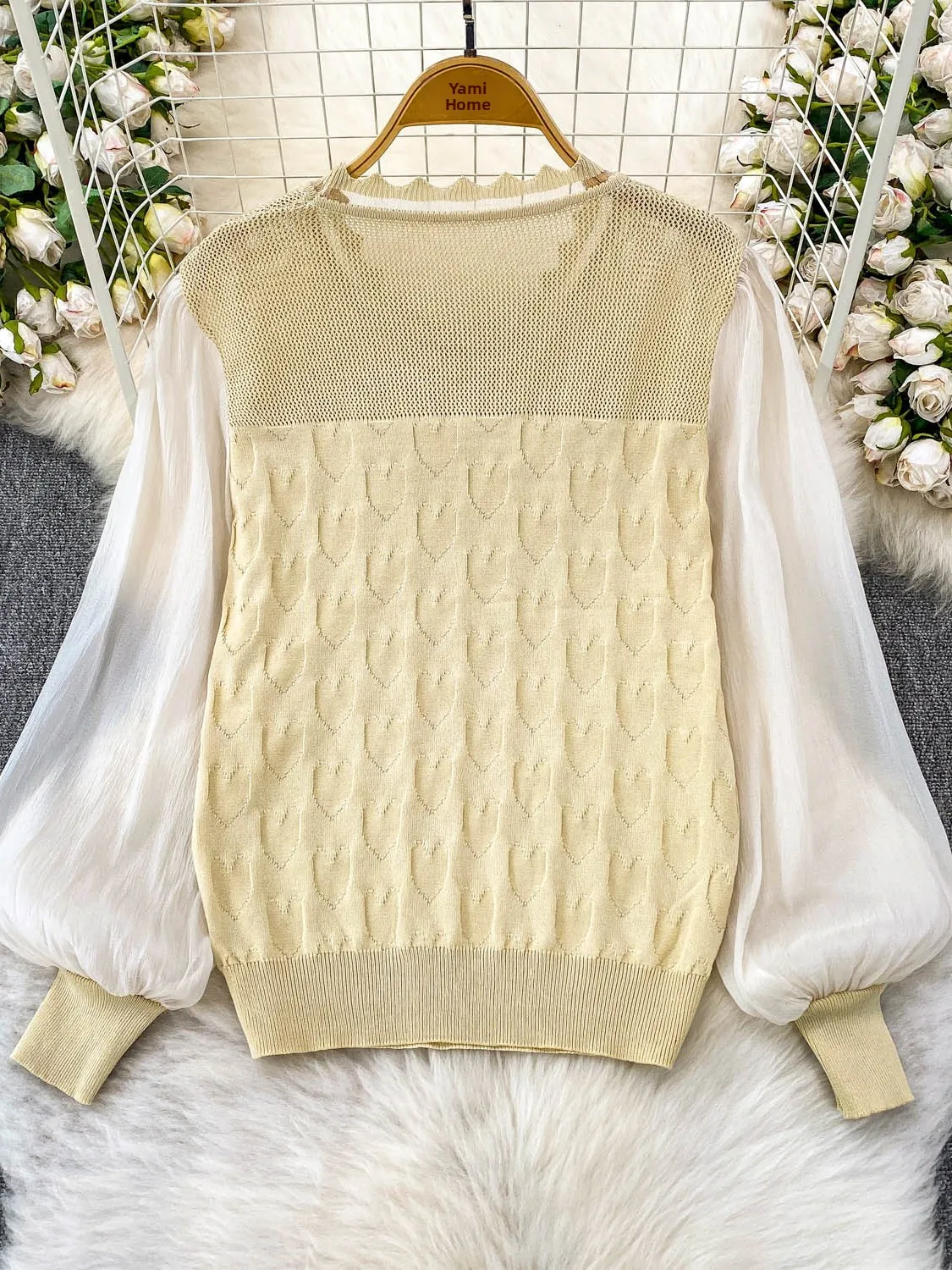 Chic Knitted round Ne Sweater Women's Autumn Faion Design Sensation Small  Exquisite 3D Flower Splicing Lantern S...