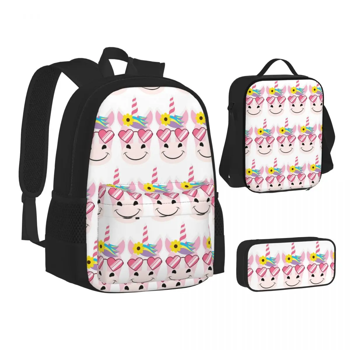 

Cute Magical Unicorn With Shades Backpacks Students Bookbag School Bags Kids Rucksack Lunch Bag Pen Bag Three-Piece Set