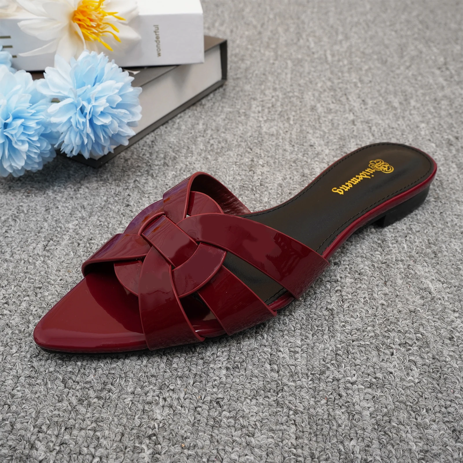 

Large size 35-44 fashionable women's shoes, genuine leather with exposed toes, sexy pointed slippers, high-quality banquet shoes