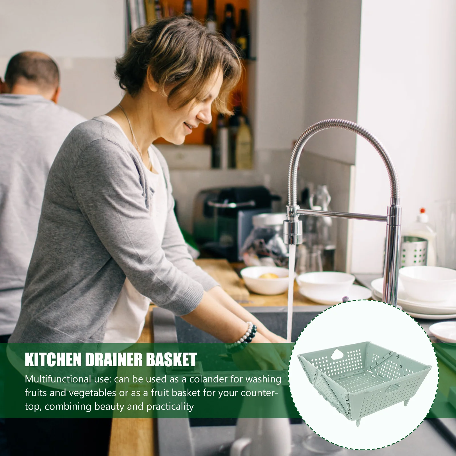 

Collapsible Fruit Basket Foldable Kitchen Drainer Basket Vegetable Strainer Drainage Holes for Small Kitchen Counter Living Room