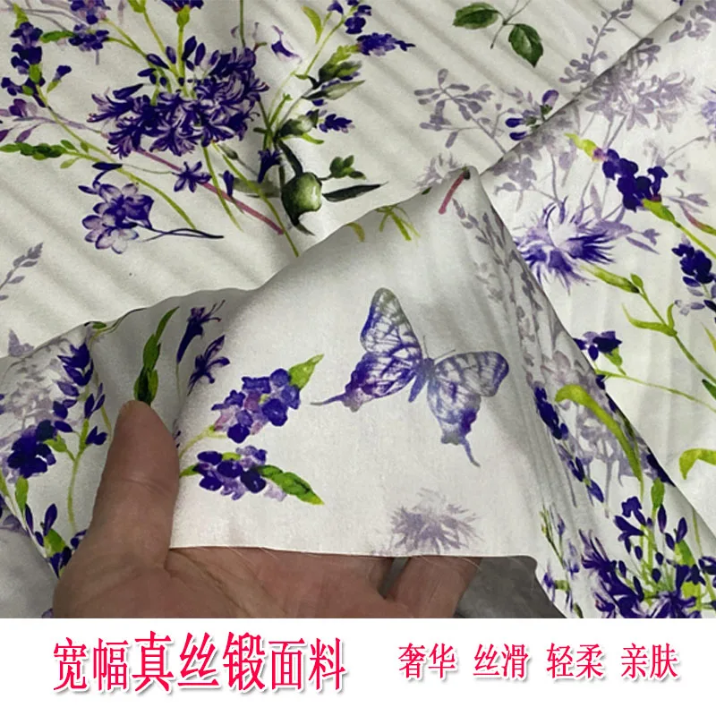 ดอกไม้บนพื้นหลังสีขาวกว้าง High-End ผ้าไหมปลอมผ้าเสื้อ Cheongsam สลิงเสื้อผ้าผ้าฤดูร้อน